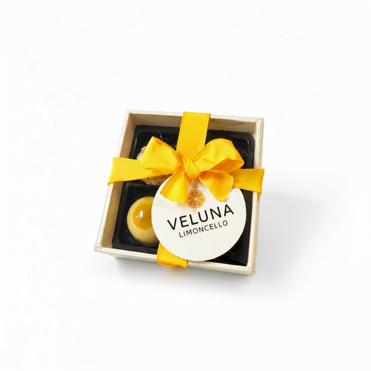 VELUNA Limoncello mit vier unterscheidlichen Sorten. Minze, Kokosnuss, Mandel und weißer Schokolade und unkler Schokolade