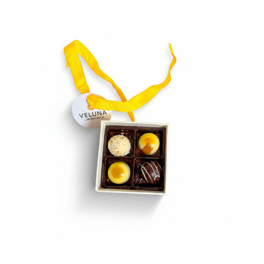 VELUNA Limoncello Schokoladen Pralinen aus Köln mit Mandel, Minze, Kokos und weißer Schokolade