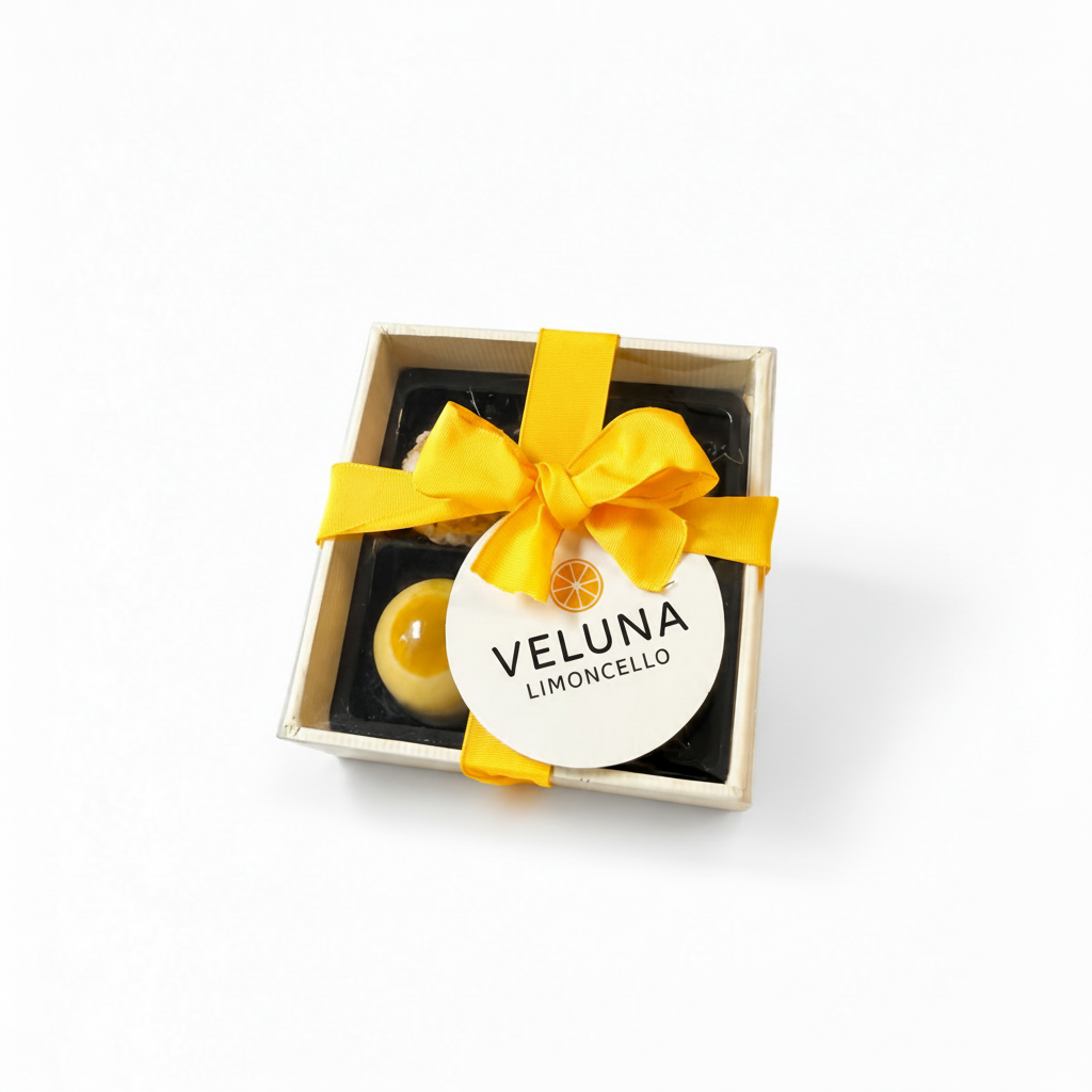VELUNA Limoncello mit vier unterscheidlichen Sorten. Minze, Kokosnuss, Mandel und weißer Schokolade und unkler Schokolade